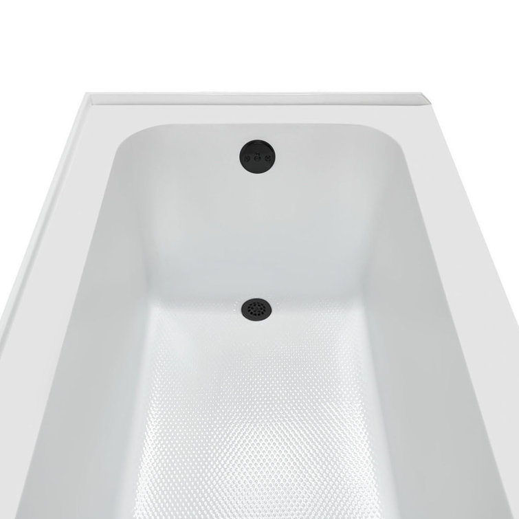 Glossy White Rectangular Acrylic Alcove Bathtub with Matte Black Trim