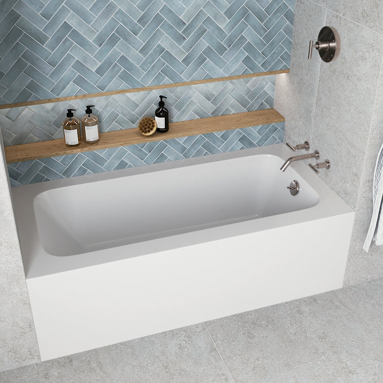 60-Inch Glossy White Acrylic Alcove Bathtub with Right-Hand Drain