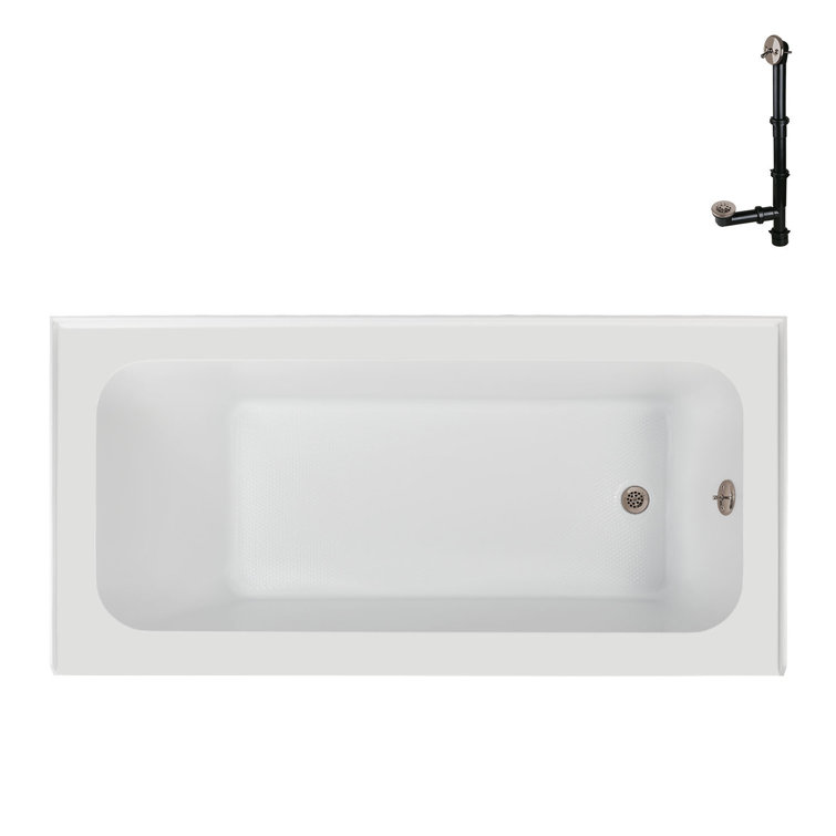 60-Inch Glossy White Acrylic Alcove Bathtub with Right-Hand Drain