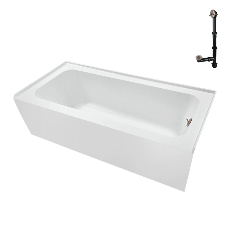 60-Inch Glossy White Acrylic Alcove Bathtub with Right-Hand Drain