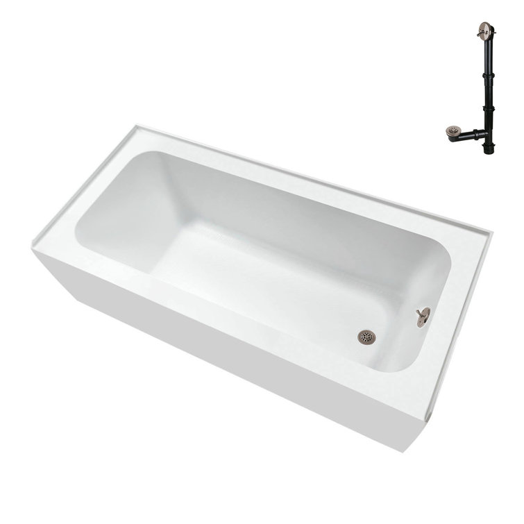 60-Inch Glossy White Acrylic Alcove Bathtub with Right-Hand Drain