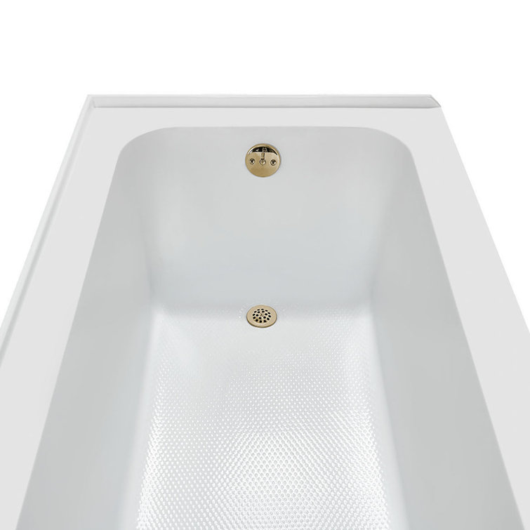 Glossy White Acrylic Rectangular Alcove Bathtub with Polished Brass Drain