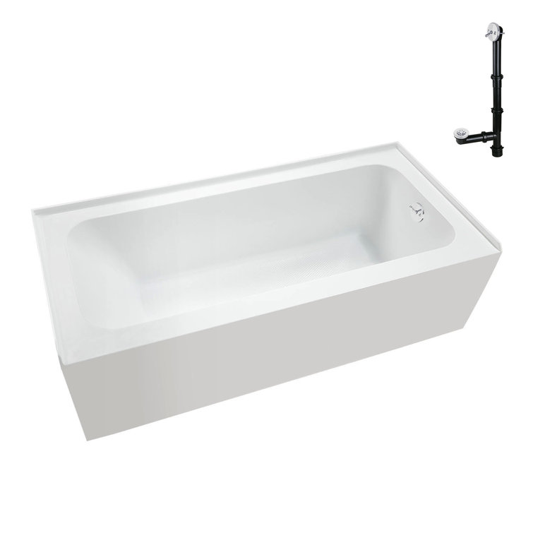 66-Inch Glossy White Acrylic Alcove Bathtub with Right-Hand Drain