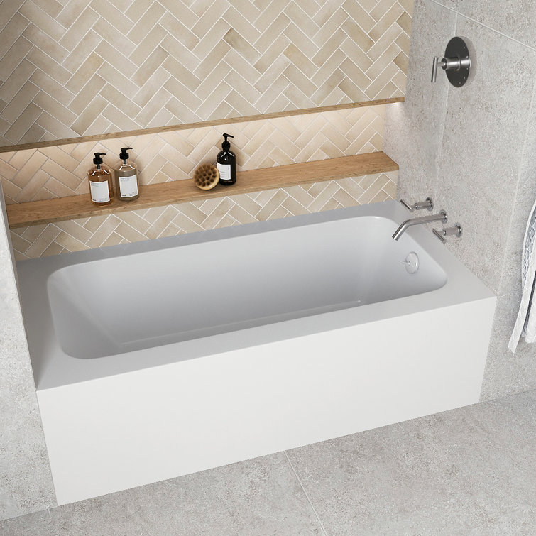 Glossy White Acrylic Right-Hand Drain Alcove Bathtub