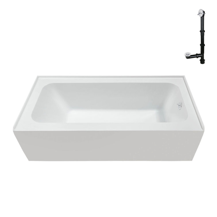 66-Inch Glossy White Acrylic Alcove Bathtub with Right-Hand Drain