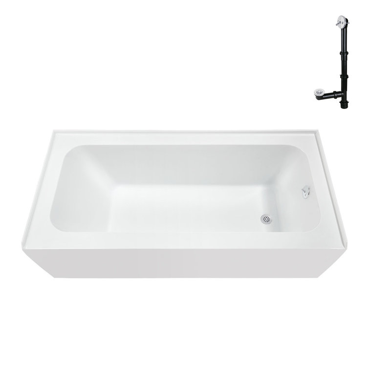66-Inch Glossy White Acrylic Alcove Bathtub with Right-Hand Drain