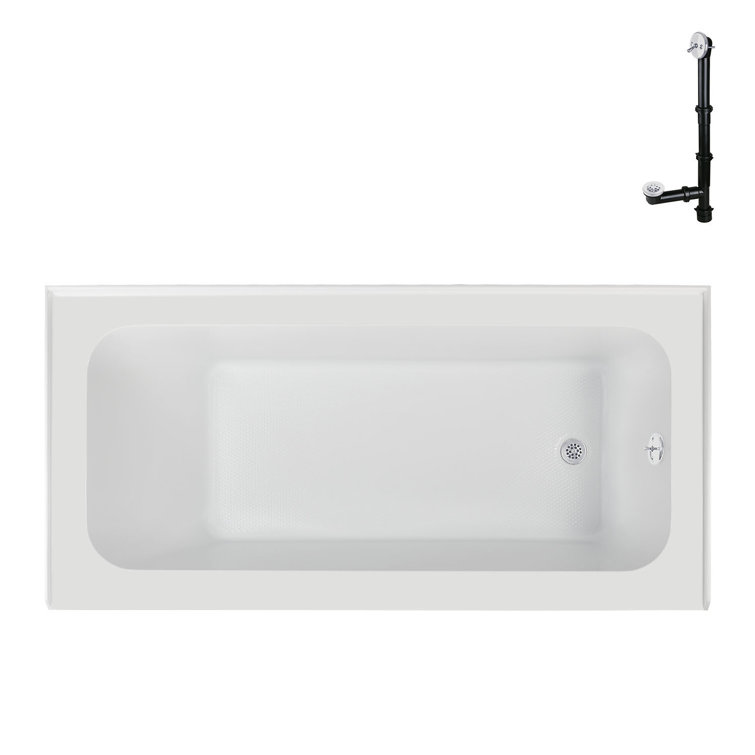 66-Inch Glossy White Acrylic Alcove Bathtub with Right-Hand Drain