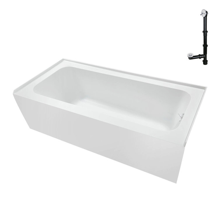 66-Inch Glossy White Acrylic Alcove Bathtub with Right-Hand Drain