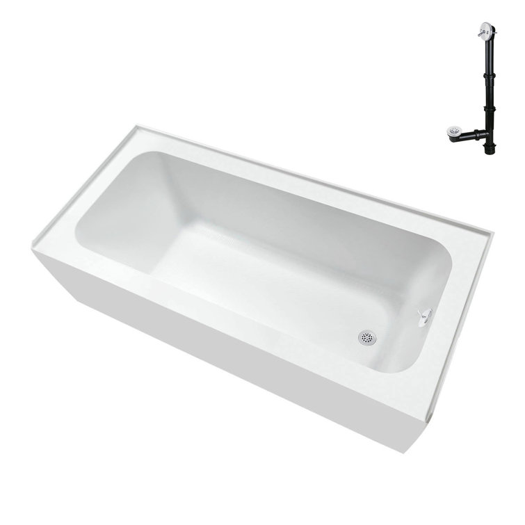 66-Inch Glossy White Acrylic Alcove Bathtub with Right-Hand Drain