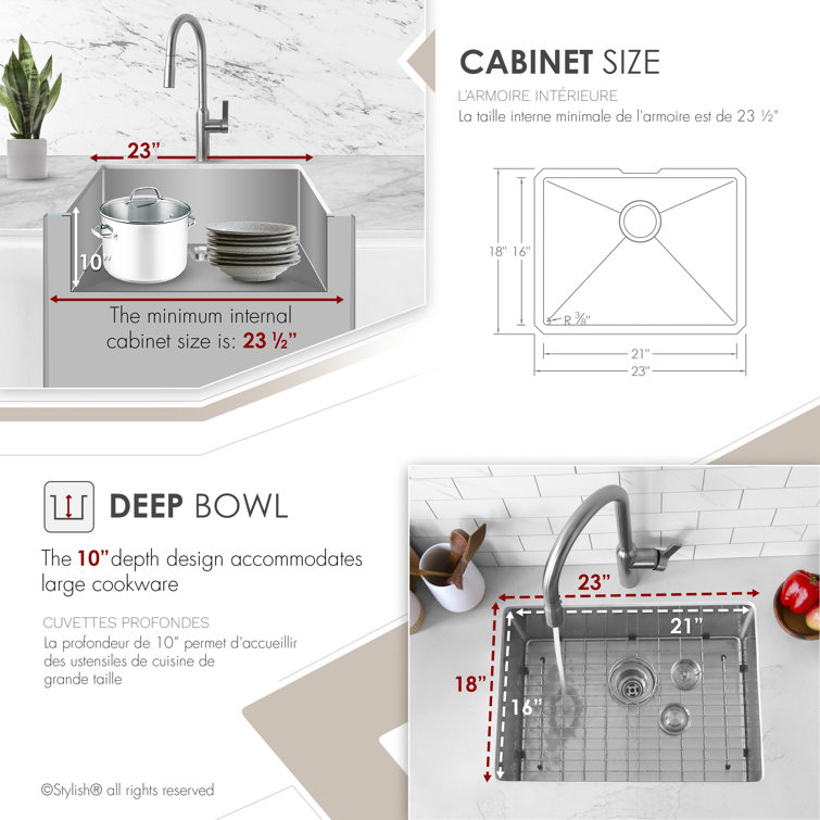 Stylish 23" Single-Bowl Stainless Steel Drop-In Kitchen Sink