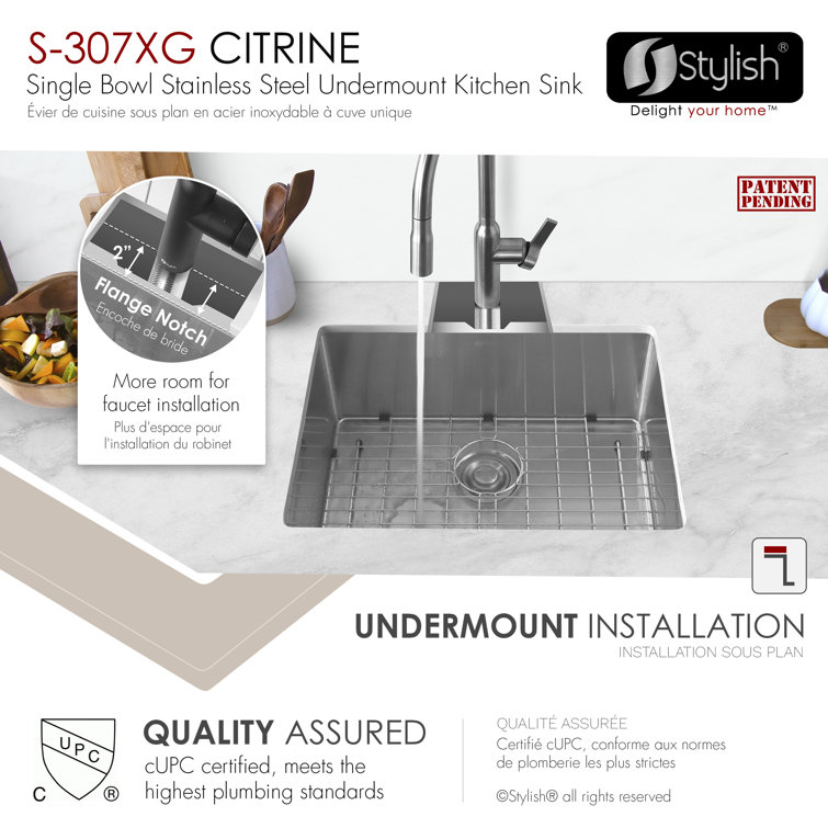 Stylish 23" Single-Bowl Stainless Steel Drop-In Kitchen Sink