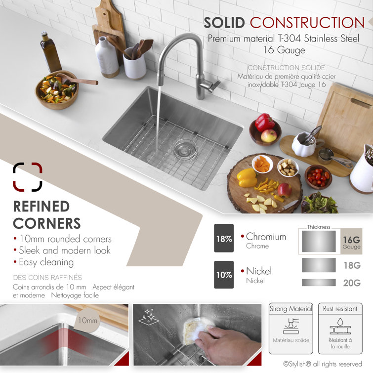 Stylish 23" Single-Bowl Stainless Steel Drop-In Kitchen Sink