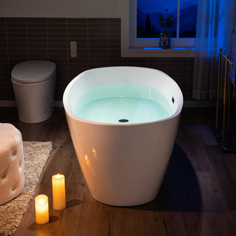 71'' White Acrylic Freestanding Oval Bathtub with Matte Black Drain
