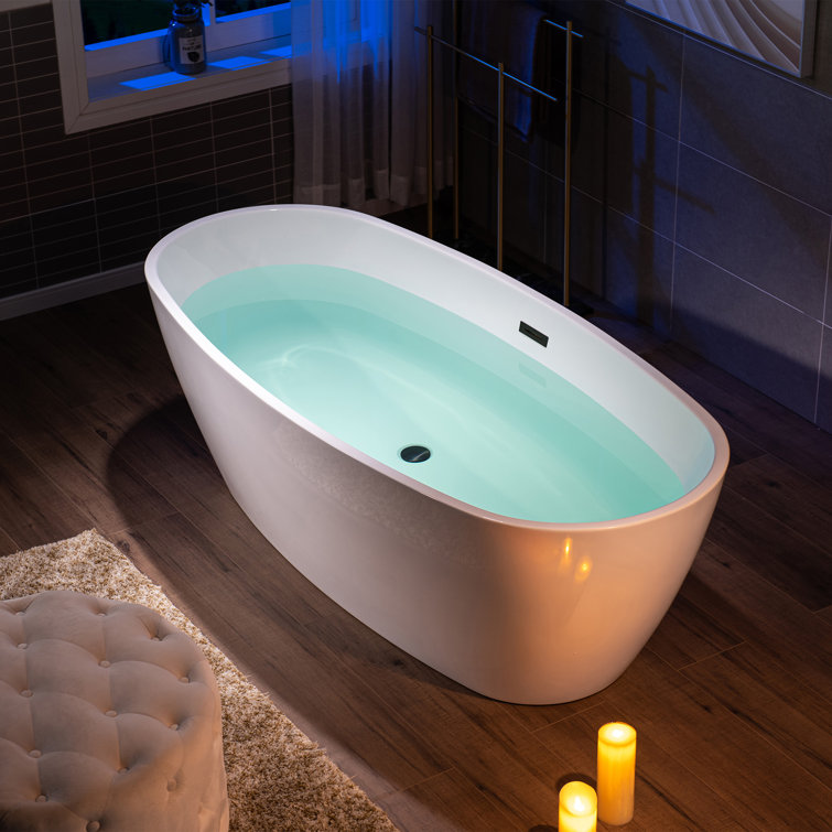 71'' White Acrylic Freestanding Oval Bathtub with Matte Black Drain