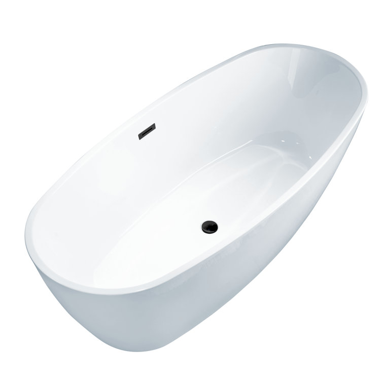 71'' White Acrylic Freestanding Oval Bathtub with Matte Black Drain