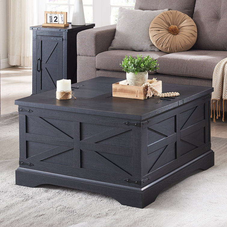 Black Square Wood Lift-Top Coffee Table with Hidden Storage