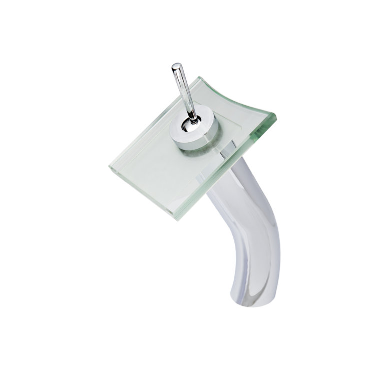 Chrome and Clear Glass Single Lever Waterfall Vessel Faucet
