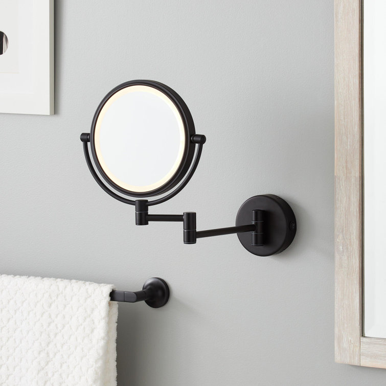 Satin Black Round Magnifying LED Wall Mirror