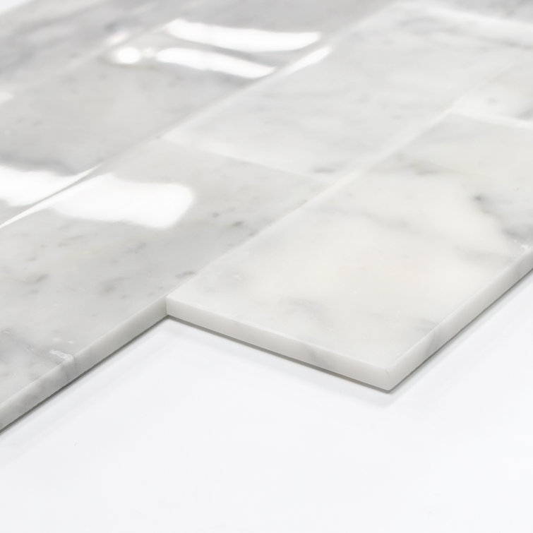 Carrara White Marble Peel and Stick Subway Tile Sheets