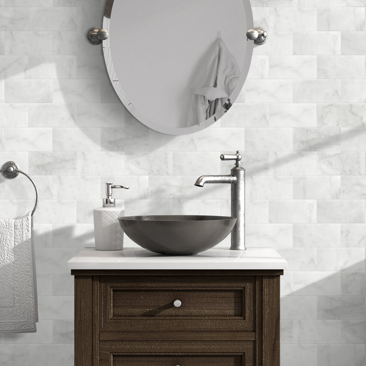 Carrara White Marble Peel and Stick Subway Tile Sheets