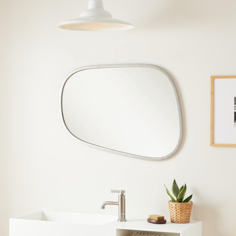 Antique Silver Asymmetrical Iron Framed Bathroom Vanity Mirror