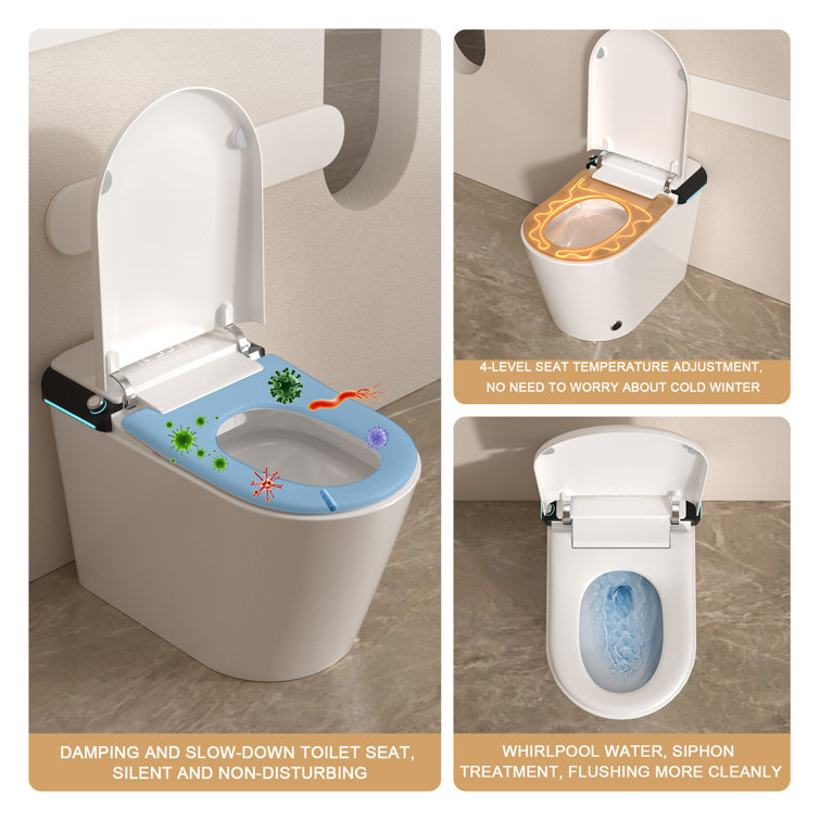 White High Efficiency Elongated Smart Bidet Toilet