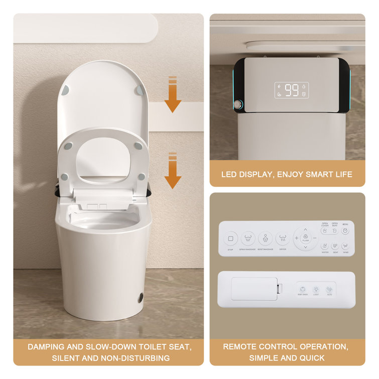 White High Efficiency Elongated Smart Bidet Toilet