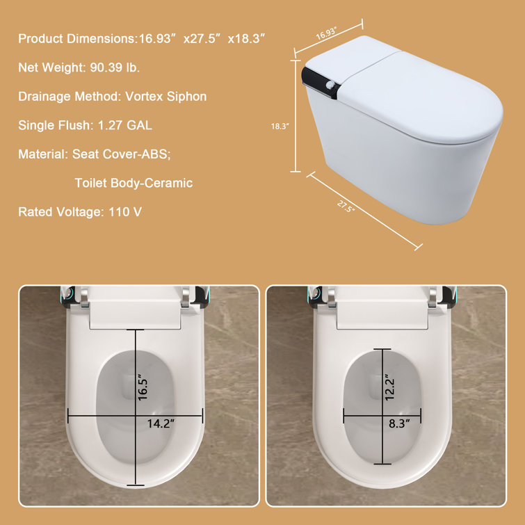 White High Efficiency Elongated Smart Bidet Toilet