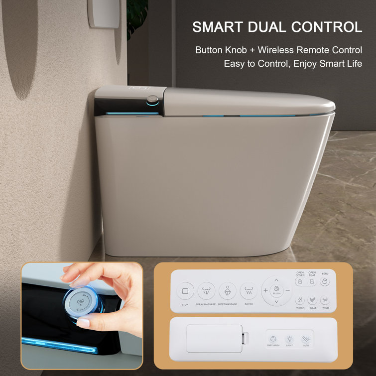White High Efficiency Elongated Smart Bidet Toilet