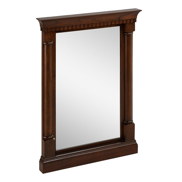 Antique Coffee Mahogany Rectangular Bathroom Mirror with Beveled Glass