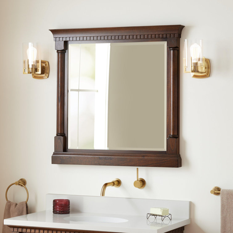 Antique Coffee Mahogany Rectangular Framed Bathroom Wall Mirror