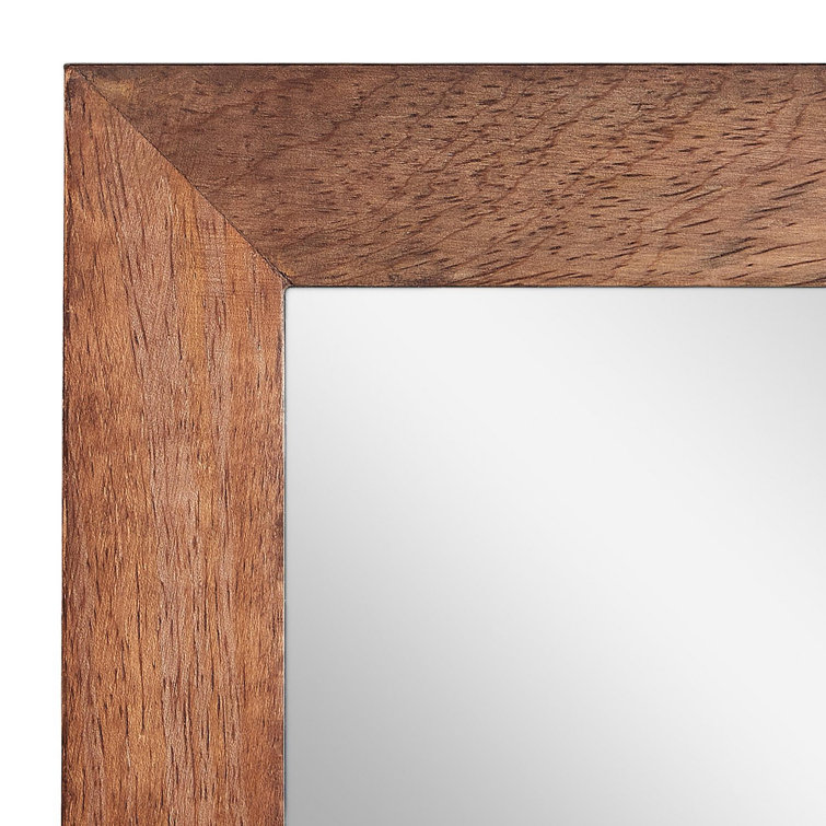Brown Mango Wood Rectangular Bathroom Vanity Mirror with Shelf