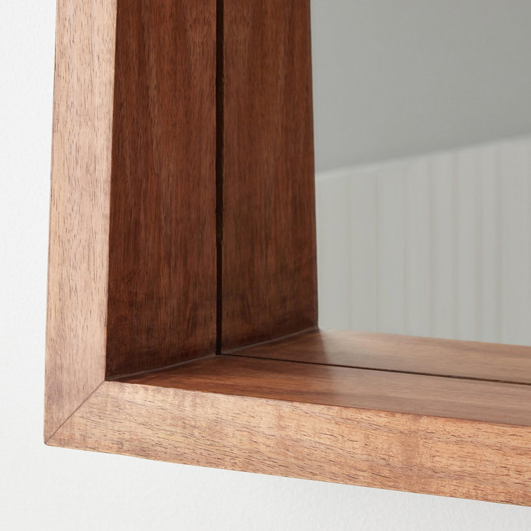 Brown Mango Wood Rectangular Bathroom Vanity Mirror with Shelf