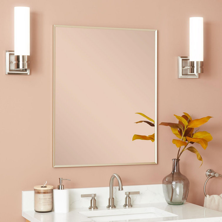 Satin Nickel Rectangular Bathroom Wall Mirror with Thin Metal Frame