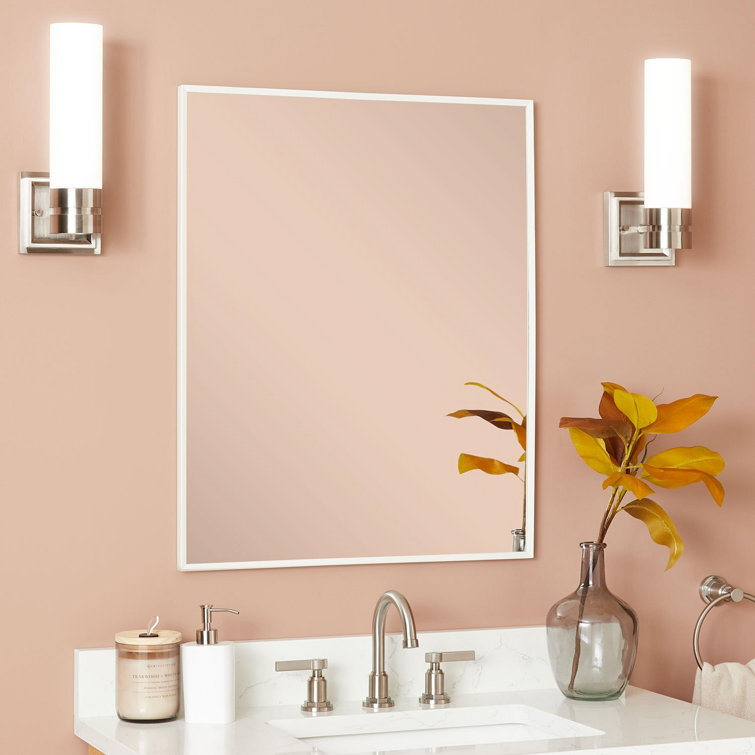 Satin White Rectangular Metal Framed Bathroom Mirror