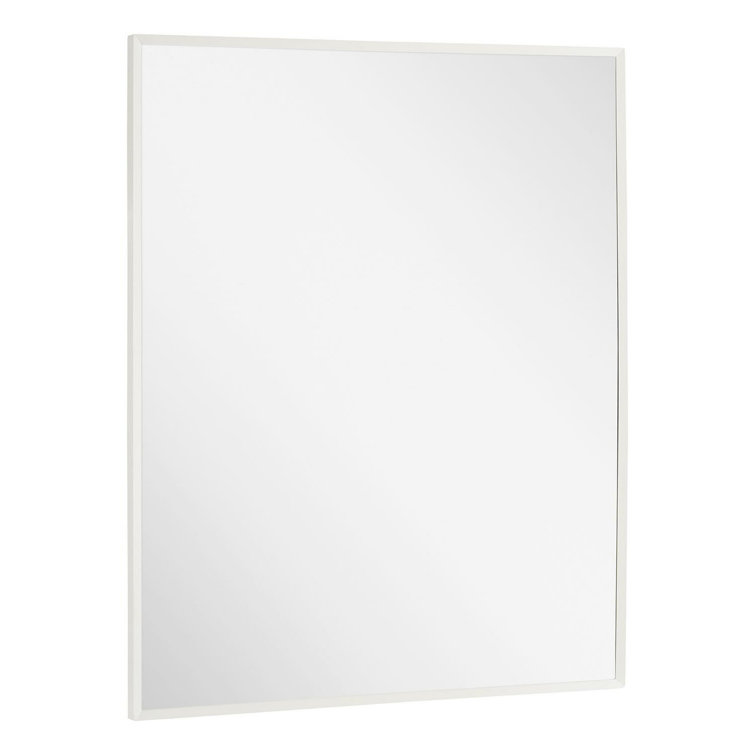 Satin White Rectangular Metal Framed Bathroom Mirror