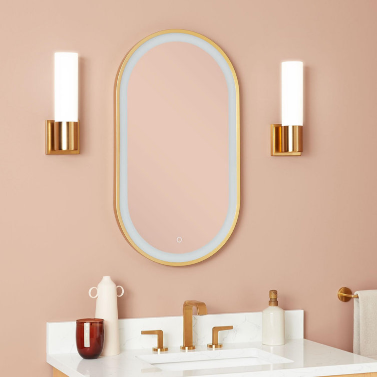 Satin Gold Oval LED Bathroom Mirror with Black Frame