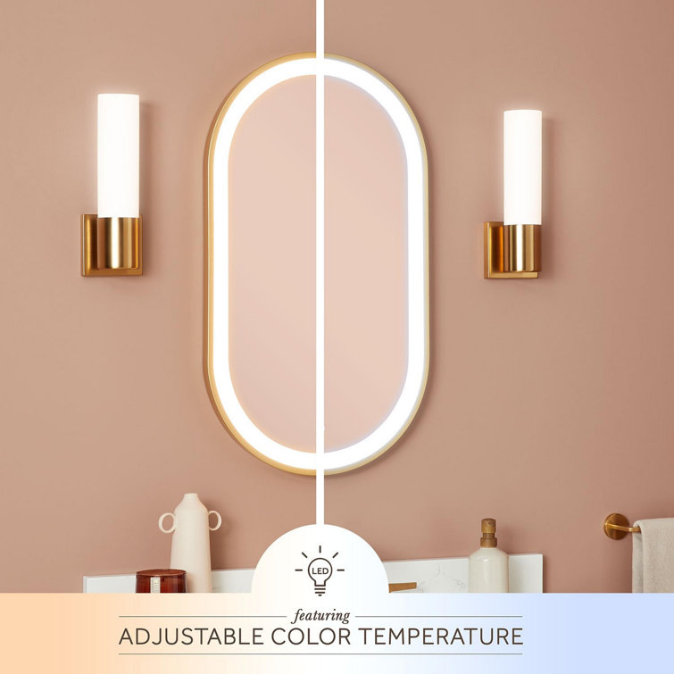 Satin Gold Oval LED Bathroom Mirror with Black Frame