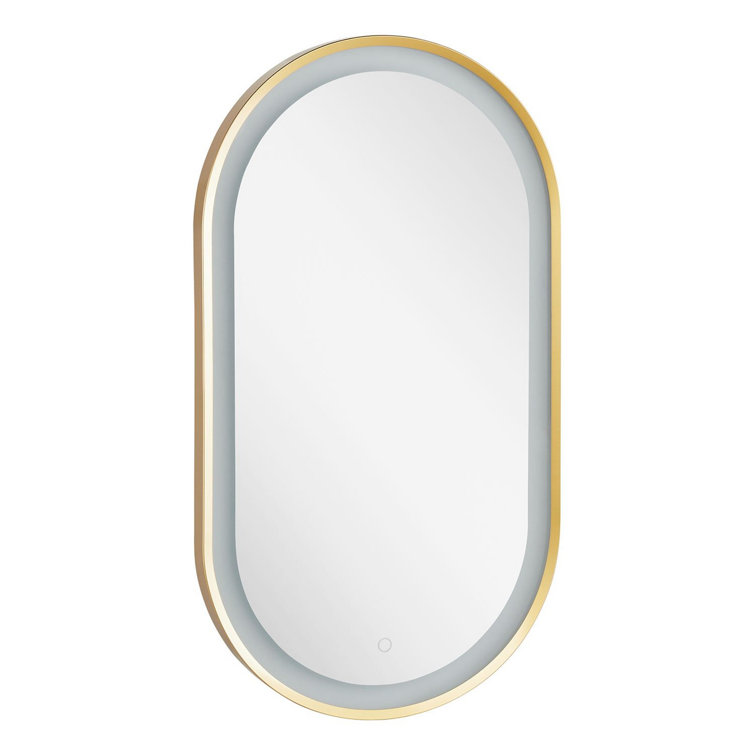 Satin Gold Oval LED Bathroom Mirror with Black Frame