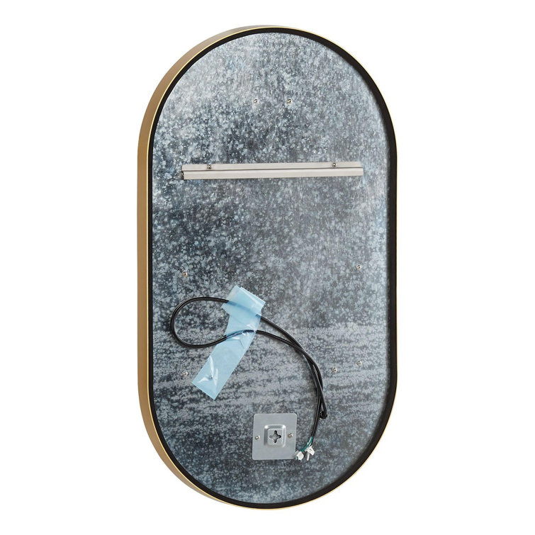 Satin Gold Oval LED Bathroom Mirror with Black Frame