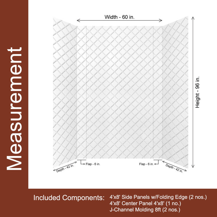 Gloss White Argyle Tile Shower Wall Panels Set