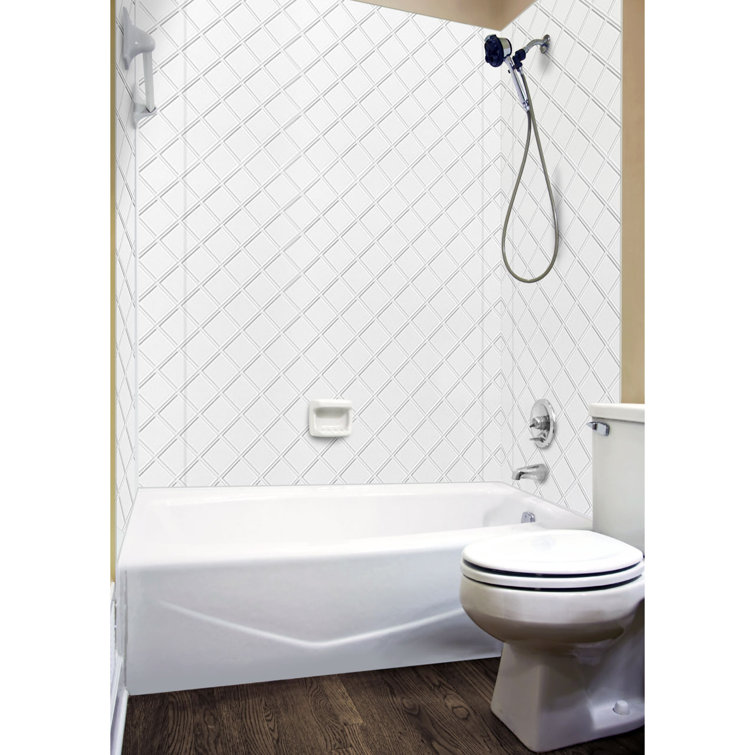 Gloss White Argyle Tile Shower Wall Panels Set