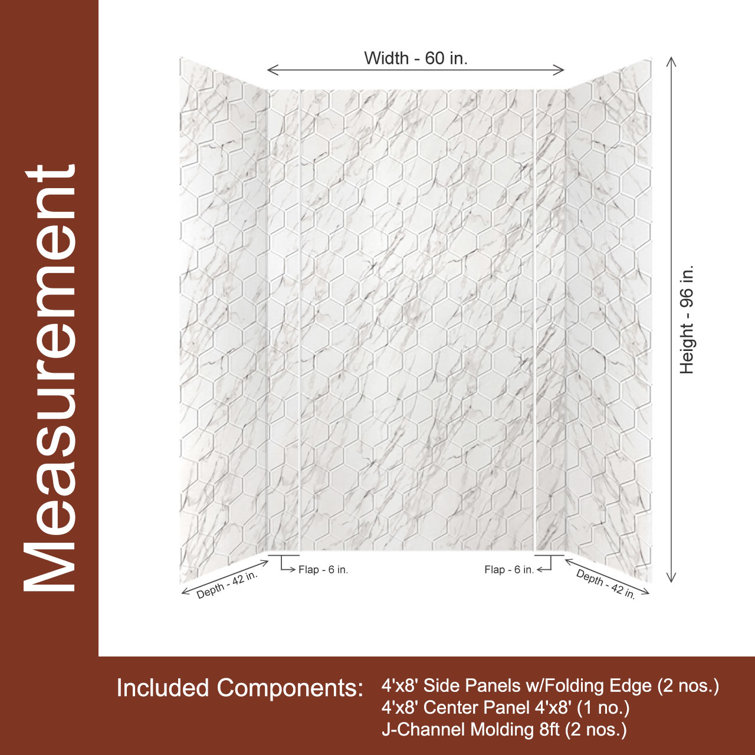 Hex Tile Marble PVC Glue-Up Tub and Shower Wall Panels