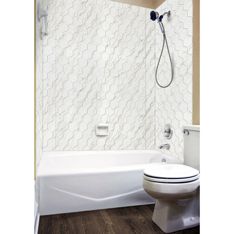 Hex Tile Marble PVC Glue-Up Tub and Shower Wall Panels