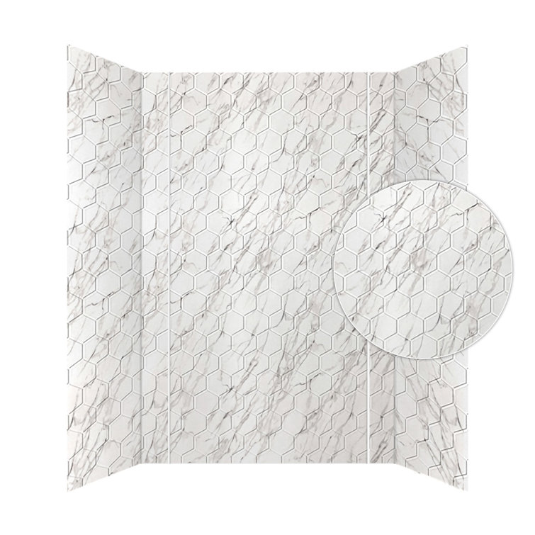 Hex Tile Marble PVC Glue-Up Tub and Shower Wall Panels