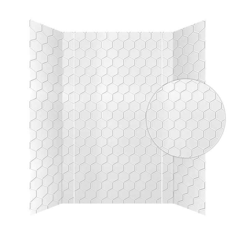 Gloss White Hex Tile PVC Glue-Up Tub and Shower Wall Panels