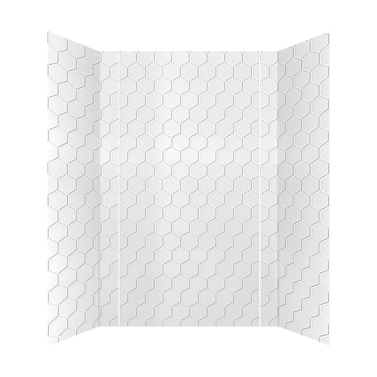 Gloss White Hex Tile PVC Glue-Up Tub and Shower Wall Panels