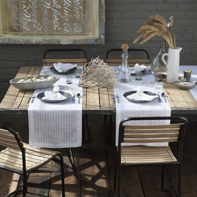 White Linen Striped 108" Table Runner