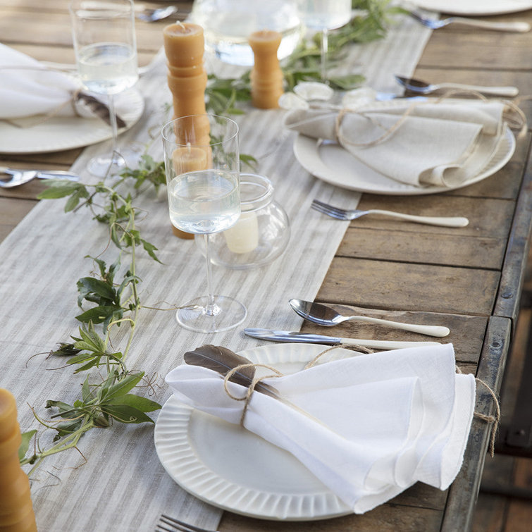 White Linen Striped 108" Table Runner
