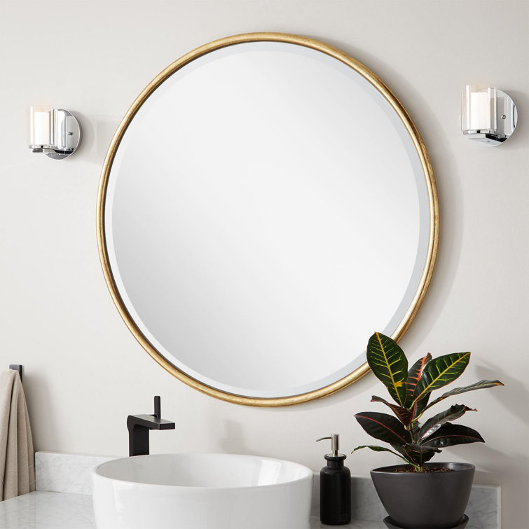 Round Gold Leaf Framed Bathroom Vanity Mirror